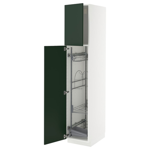 METOD High cabinet with cleaning interior, white/Havstorp deep green, 40x60x200 cm