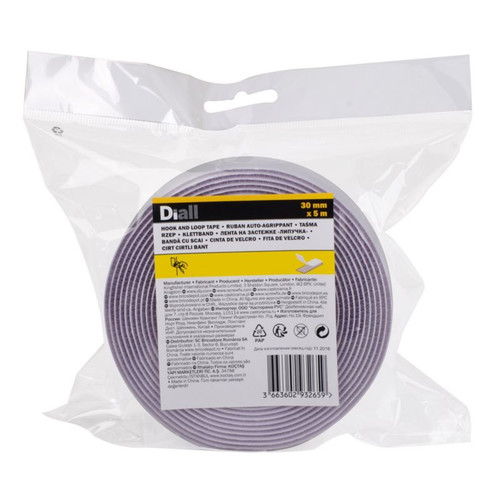 Diall Velcro Tape Hook and Loop Tape 30 mm x 5 m, white