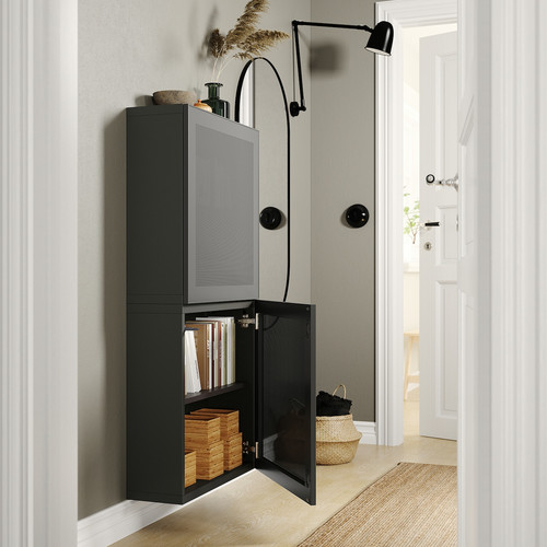 BESTÅ Wall cabinet with 2 doors, dark grey/Mörtviken dark grey, 60x22x128 cm