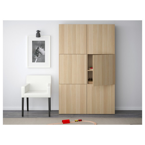 BESTÅ Storage combination with doors, Lappviken white stained oak effect, 120x40x192 cm