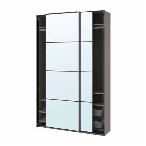 PAX / AULI Wardrobe with sliding doors, dark grey/mirror glass, 150x44x236 cm