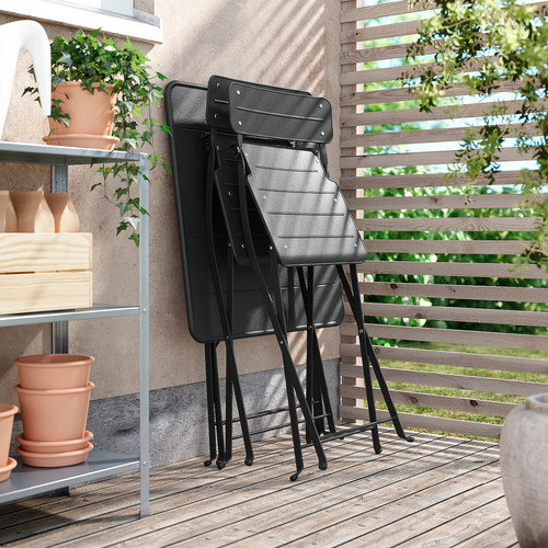 SUNDSÖ Table and 2 folding chairs, outdoor anthracite/anthracite, 65x65 cm