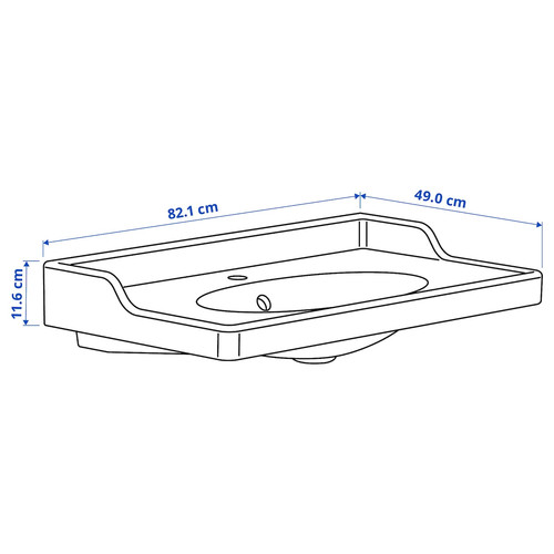 RUTSJÖN Wash-basin with water trap, white, 82x49 cm