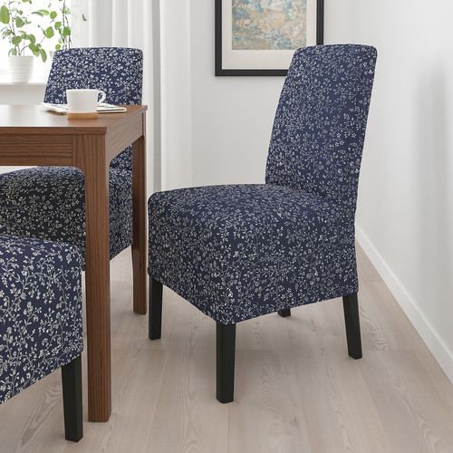 BERGMUND Chair w medium long cover, black, Ryrane dark blue