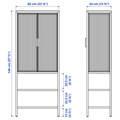 MOSSJÖN Glass-door cabinet with 2 doors, anthracite, 60x34x146 cm