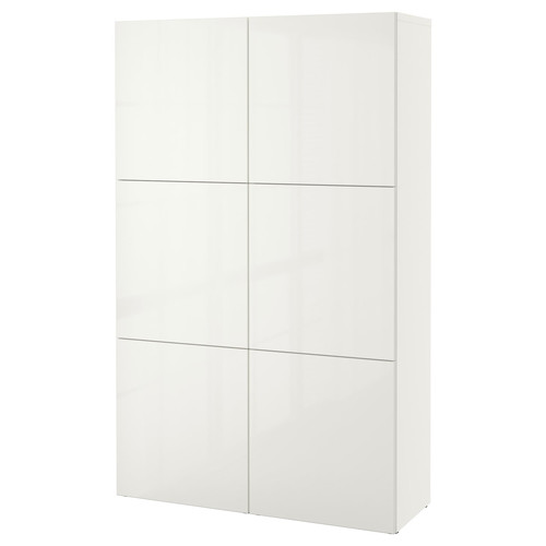 BESTÅ Storage combination with doors, white, Selsviken high-gloss/white, 120x40x192 cm