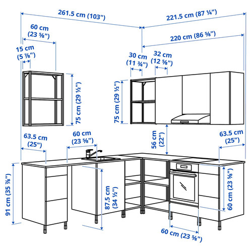 ENHET Corner kitchen, white, oak effect