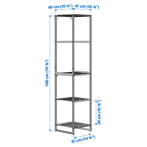 JOSTEIN Shelving unit, in/outdoor/wire white, 41x40x180 cm