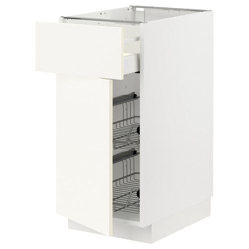 METOD / MAXIMERA Base cab w wire basket/drawer/door, white/Vallstena white, 40x60 cm