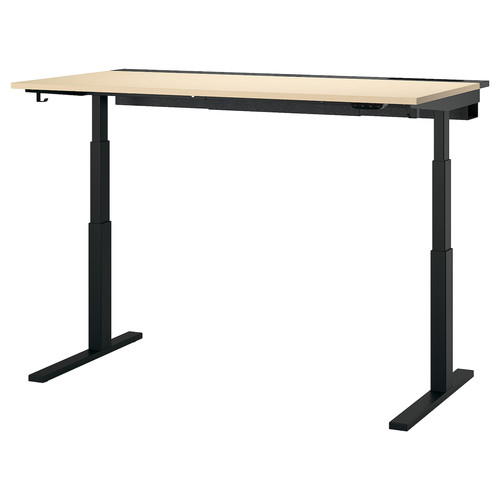 MITTZON Desk sit/stand, electric birch veneer/black, 160x80 cm