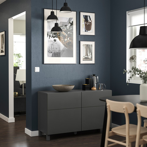 BESTÅ Storage combination w doors/drawers, dark grey/Lappviken/Stubbarp dark grey, 120x42x74 cm