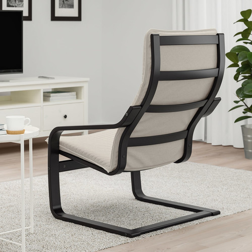 POÄNG Armchair, black-brown, Knisa light beige