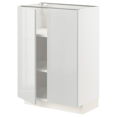 METOD Base cabinet with shelves/2 doors, white/Ringhult light grey, 60x37 cm