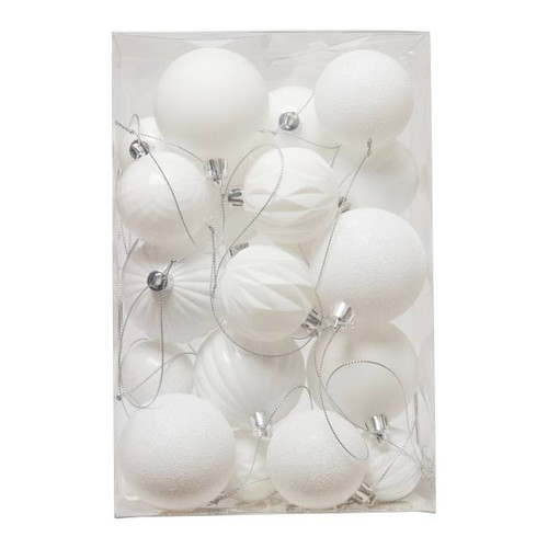 Christmas Baubles 20pcs, plastic, white