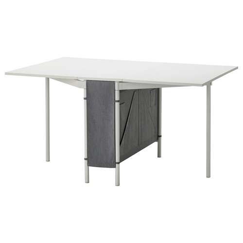 KALLHÄLL Gateleg table with storage, white/light grey, 89x98 cm