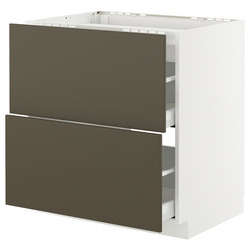 METOD / MAXIMERA Base cab f hob/2 fronts/2 drawers, white/Havstorp brown-beige, 80x60 cm