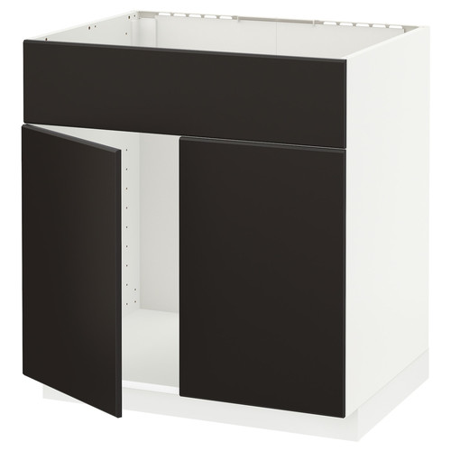METOD Base cabinet f sink w 2 doors/front, white/Kungsbacka anthracite, 80x60 cm