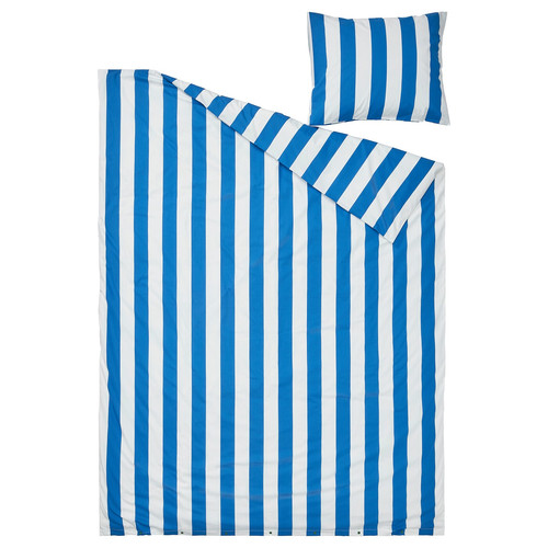 SLÅNHÖSTMAL Duvet cover and pillowcase, blue/white/striped, 150x200/50x60 cm