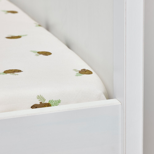 TROLLDOM Fitted sheet for cot, hedgehog pattern/white, 60x120 cm