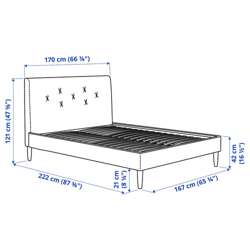 IDANÄS Upholstered bed frame, Gunnared pale pink, 160x200 cm