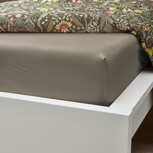 ULLVIDE Fitted sheet, grey-beige, 140x200 cm