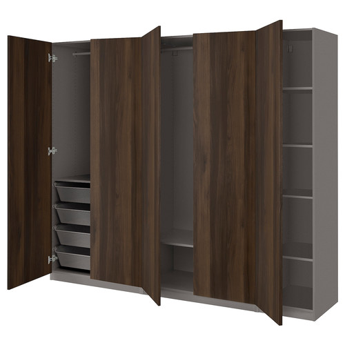 PAX / STORKLINTA Wardrobe combination, dark grey/dark brown stained oak effect, 250x60x201 cm