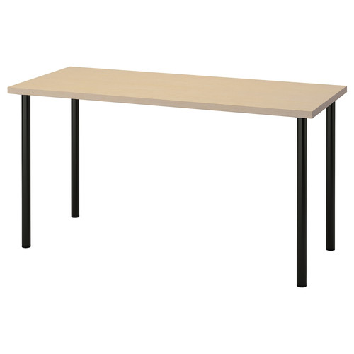 MÅLSKYTT / ADILS Desk, birch, black, 140x60 cm