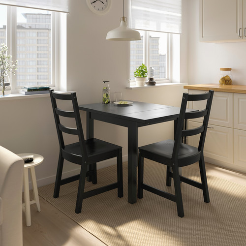 NORDVIKEN / NORDVIKEN Table and 2 chairs, black, black, 74/104x74 cm