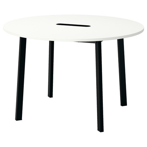 MITTZON Conference table, round white/black, 120x75 cm