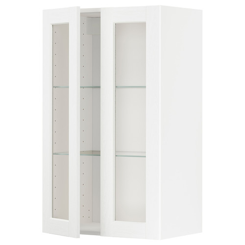 METOD Wall cabinet w shelves/2 glass drs, white Enköping/white wood effect, 60x100 cm