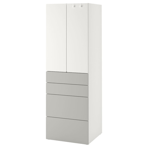 SMÅSTAD / PLATSA Wardrobe, white grey/with 4 drawers, 60x42x181 cm