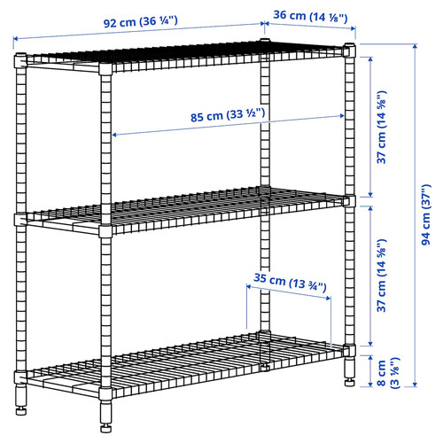 OMAR Shelving unit, grey-green, 92x36x94 cm