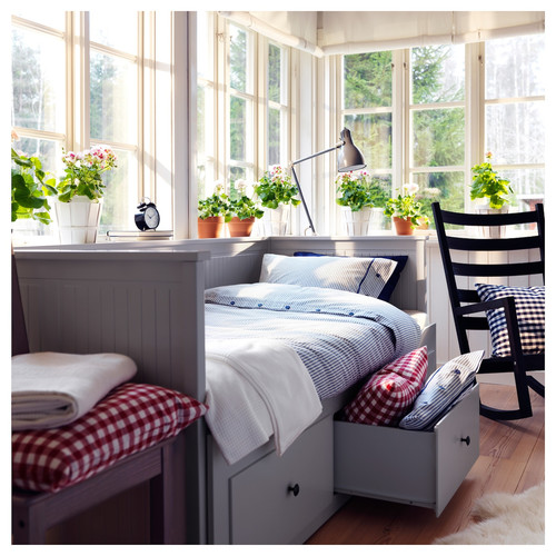 HEMNES Day-bed w 3 drawers/2 mattresses, grey/Åfjäll firm, 80x200 cm
