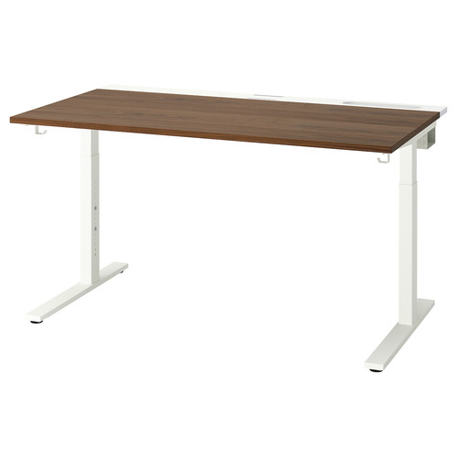 MITTZON Desk, walnut veneer/white, 140x80 cm