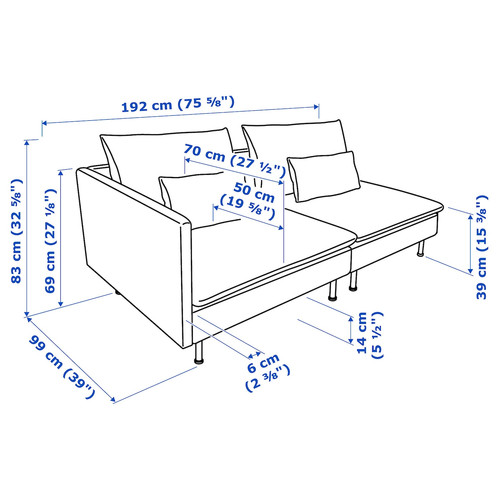 SÖDERHAMN 3-seat sofa, with open end/Fridtuna dark grey