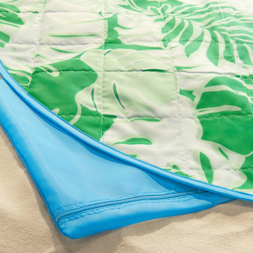 STRANDÖN Picnic blanket, white green/leaf pattern, 112x168 cm