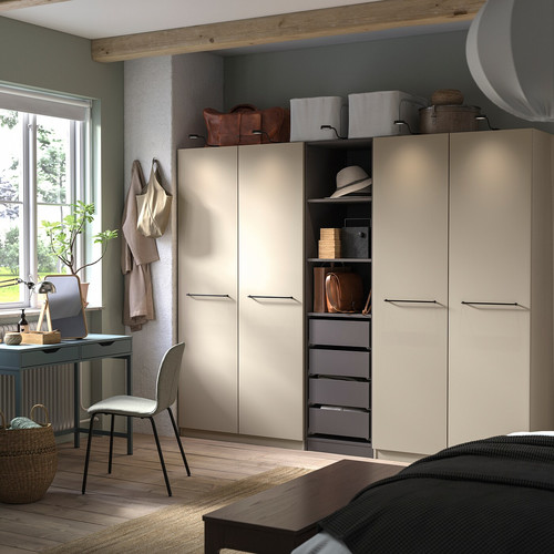 PAX / FORSAND Wardrobe combination, beige dark grey/beige, 250x60x201 cm