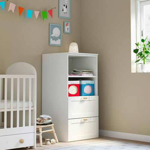 SMÅSTAD / PLATSA Bookcase, white with frame, with 2 drawers, 60x55x123 cm