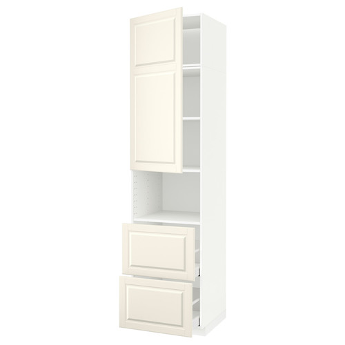 METOD / MAXIMERA Hi cab f micro w door/2 drawers, white/Bodbyn off-white, 60x60x240 cm