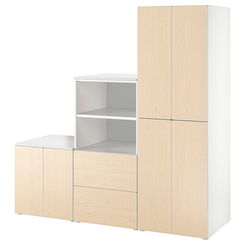 SMÅSTAD / PLATSA Storage combination, white/birch, 180x57x181 cm