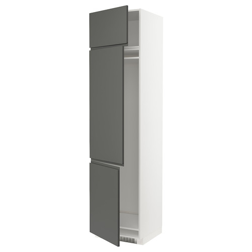 METOD High cab f fridge/freezer w 3 doors, white/Voxtorp dark grey, 60x60x240 cm