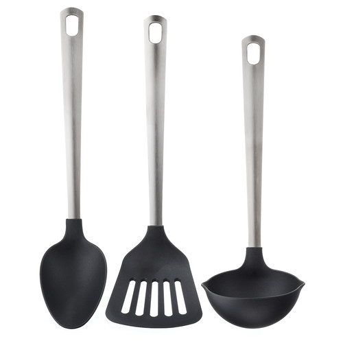 DIREKT 3-piece kitchen utensil set, black, stainless steel