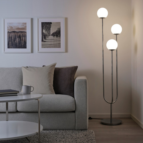 SIMRISHAMN Floor lamp, chrome-plated/opal white glass