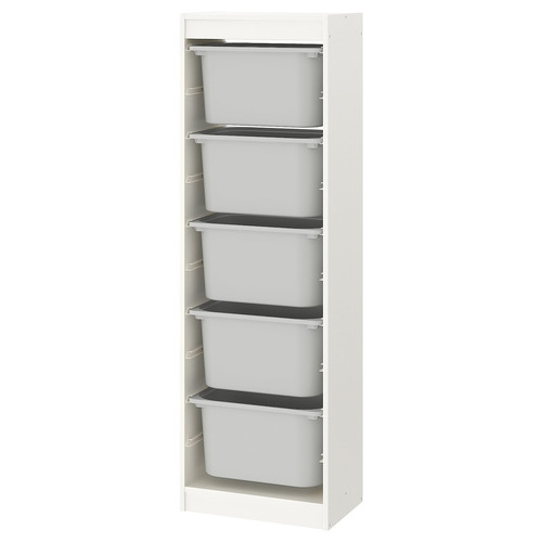 TROFAST Storage combination with boxes, white/grey, 46x30x145 cm