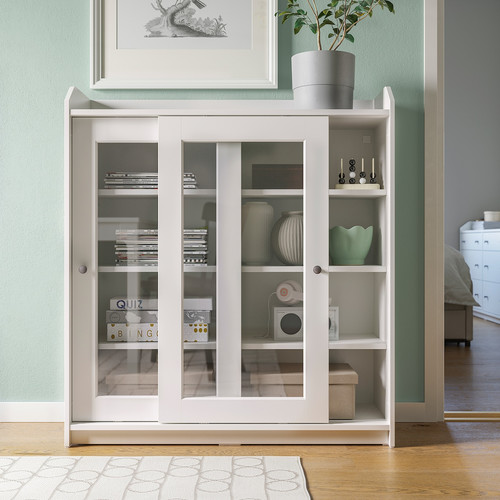 HAUGA Glass-door cabinet, white, 105x116 cm