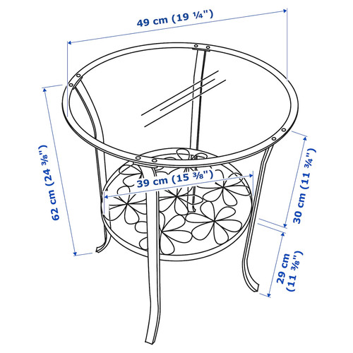 KLINGSBO Side table, black, clear glass, 49x60 cm