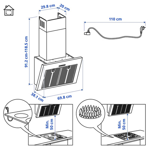 BEMÖTA Wall mounted extractor hood, stainless steel