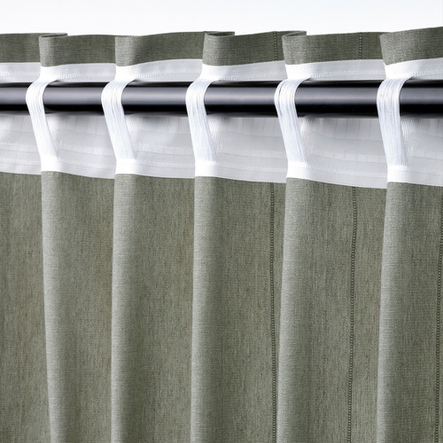 LENDA Curtains with tie-backs, 1 pair, light grey-green, 140x300 cm