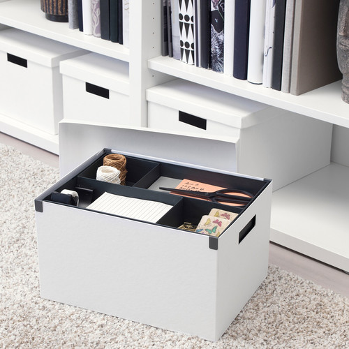 TJENA Storage box with lid, white, 25x35x20 cm