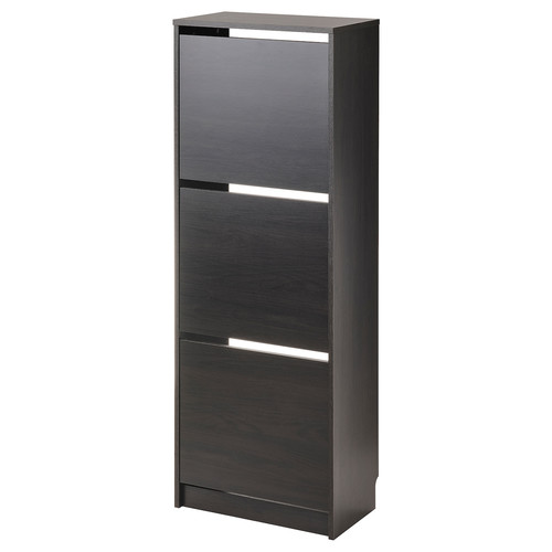 BISSA Shoe cabinet with 3 compartments, black-brown, 49x28x135 cm